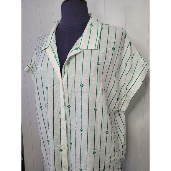 Lucky Brand Womens Shirt XL Green White Collared Button Up Top Blouse - Picture 2 of 7